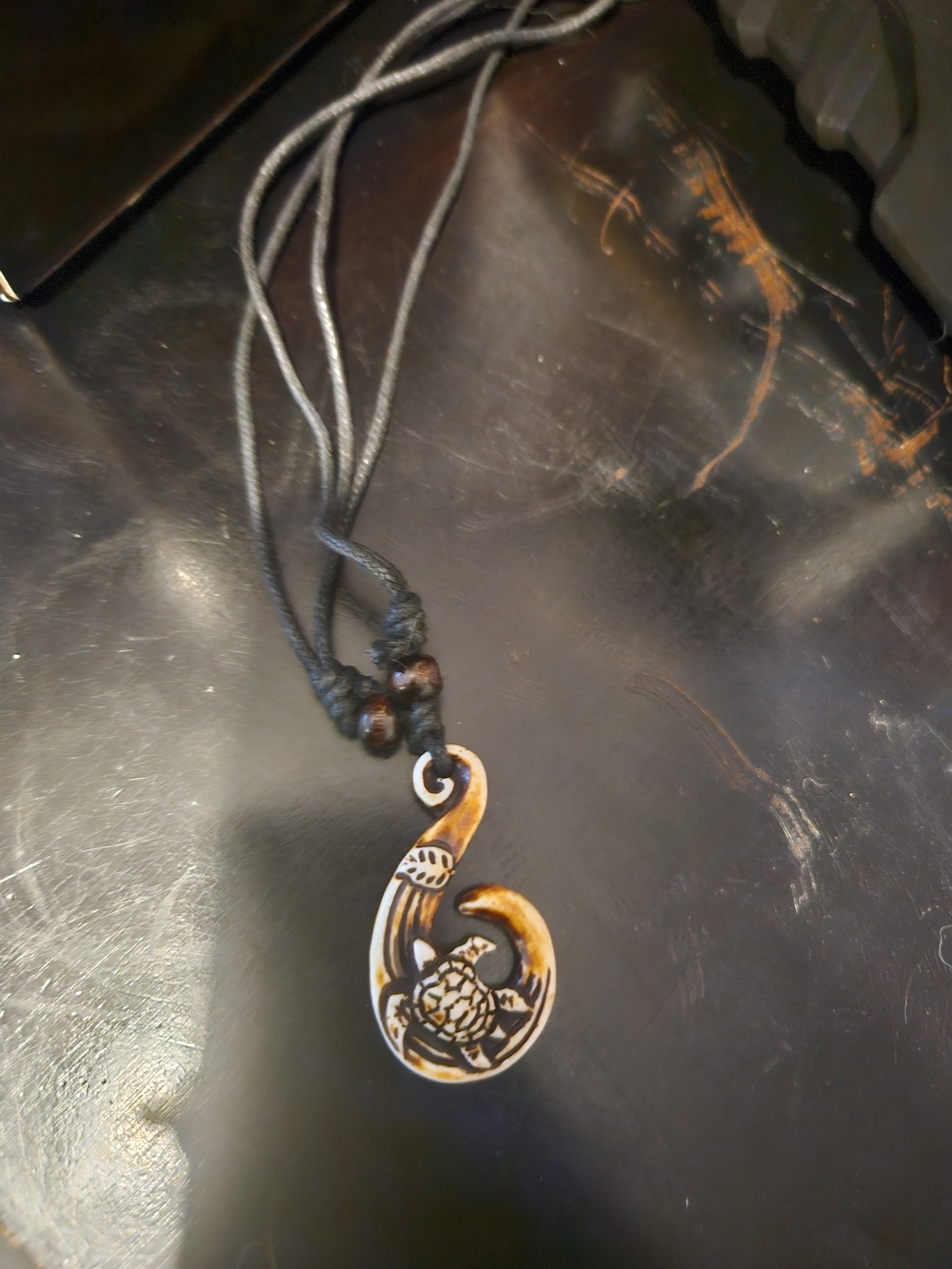 Handcrafted Turtle Hook Pendant Necklace - Brown